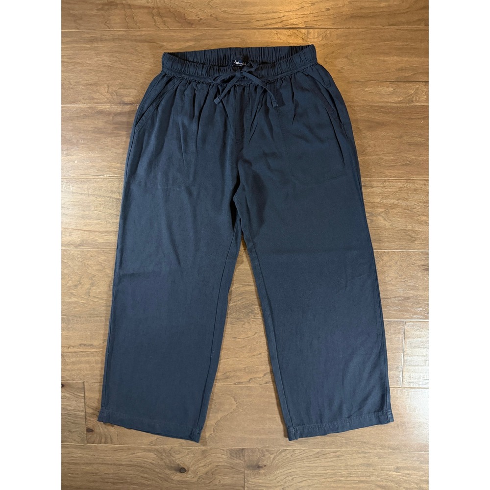 Splendid Navy Blue Linen Blend Wide Leg Drawstring Pants XS 1767950
